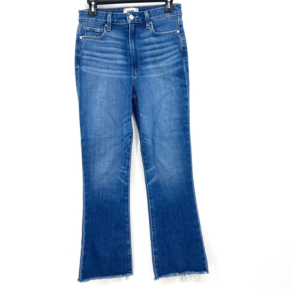 PAIGE Claudine High Rise Flare Jeans Raw Hem Medium Wash Womens Size 27